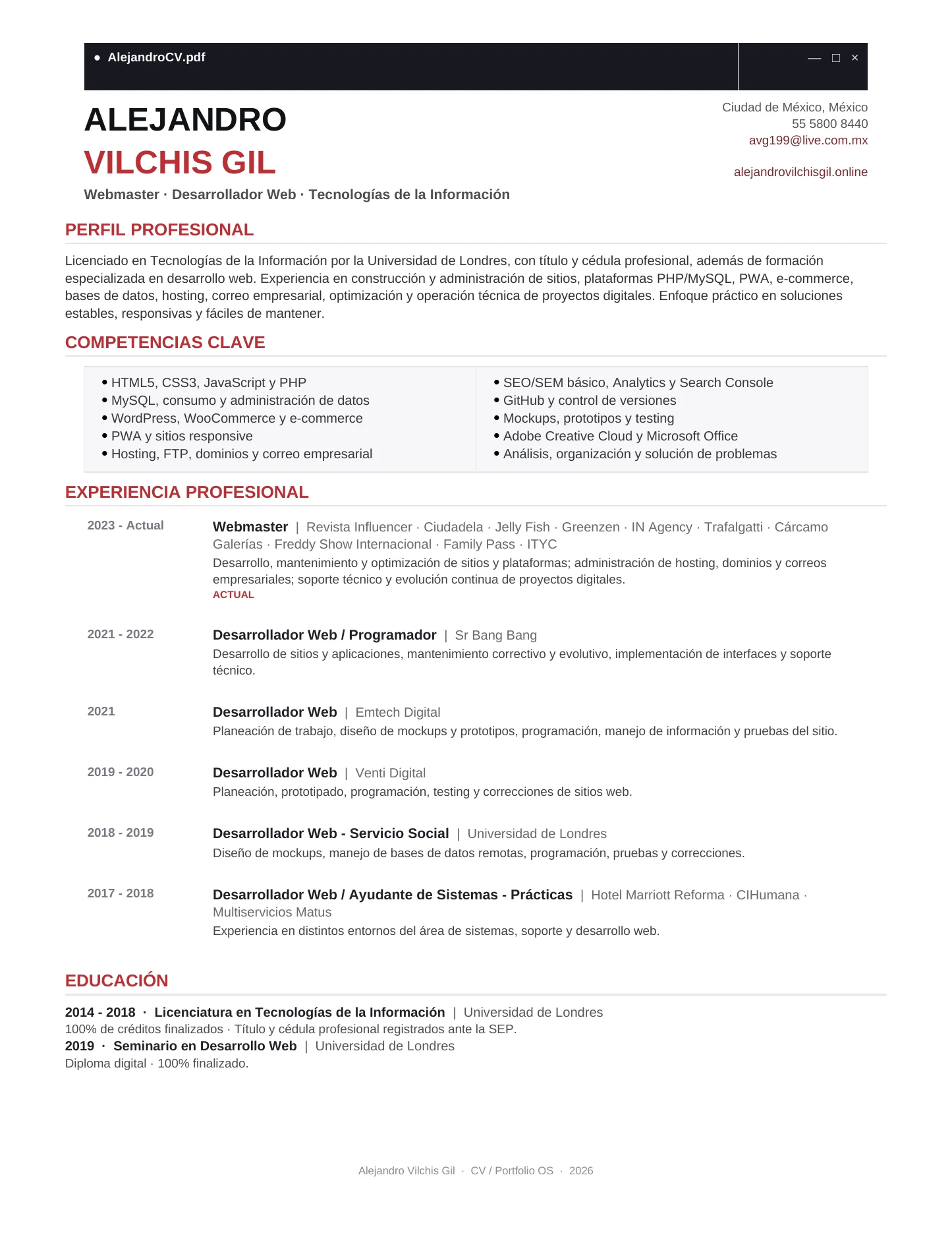 Currículum de Alejandro Vilchis Gil, página 1
